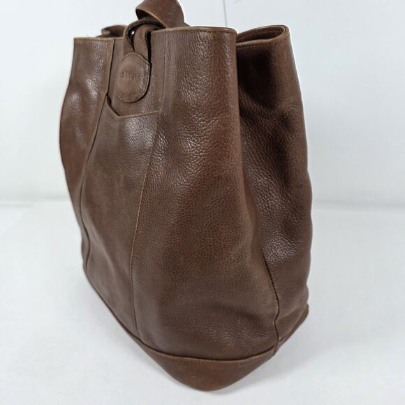 Vintage Orvis Brown Leather Backpack Boho Pebble Bullhide Handbag Purse - Picture 3 of 16